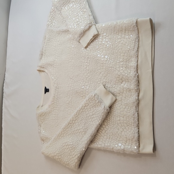 Ann Taylor Sweatshirt x Sweater Ivory Colored Cracked Ice Textured. Size LP - Picture 7 of 12